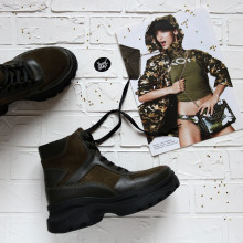 Ботинки со шнуровкой из замши и кожи цвета хаки  Арт. As-5/247