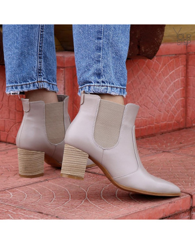 Напівчоботи з бежевої шкіри на підборах Арт. 657-9/41Ok-str