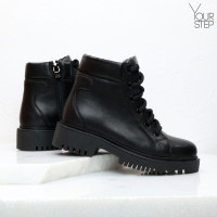 Ботинки со шнуровкой из кожи черного цвета Арт. As-4/21855