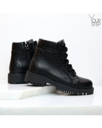 Ботинки со шнуровкой из кожи черного цвета Арт. As-4/21855