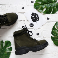 Ботинки со шнуровкой из замши цвета хаки  Арт. As-4/247