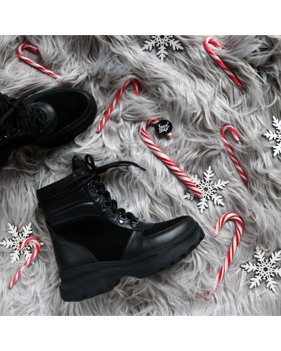 Ботинки со шнуровкой из черной кожи и замши Арт. As-2P/247