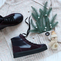 Ботинки из кожи и замши цвета баклажан 51-3/152