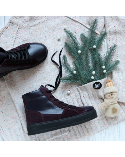 Ботинки из кожи и замши цвета баклажан 51-3/152