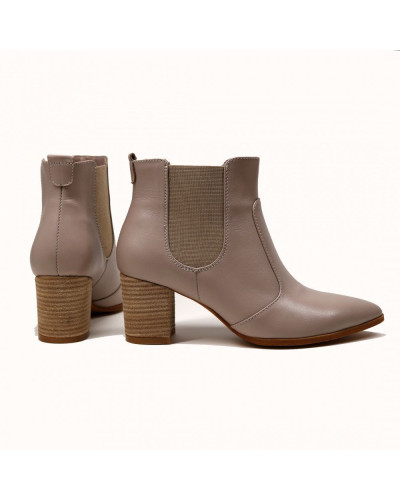 Напівчоботи з бежевої шкіри на підборах Арт. 657-9/41Ok-str