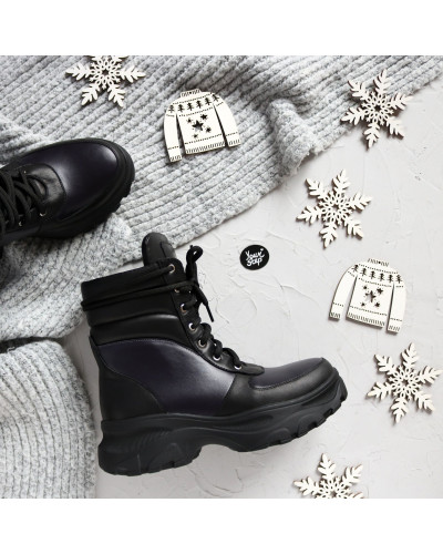 Ботинки со шнуровкой из черной кожи со вставками Арт. As-2/247