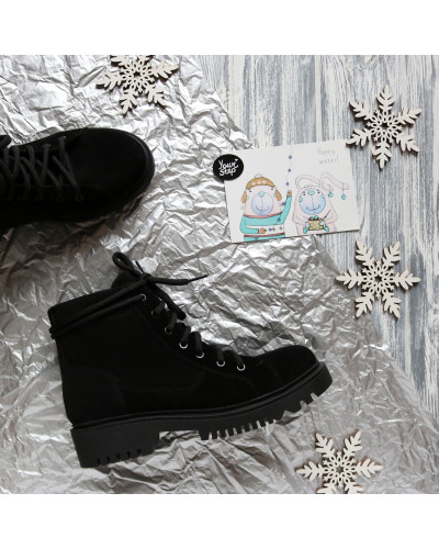 Ботинки со шнуровкой из черной замши Арт. 51-3/21855