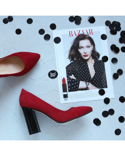 Туфлі-човники з червоного велюру Арт. 35-1/44Ок