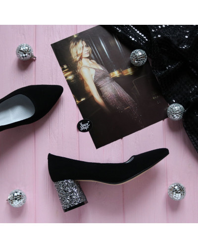 Туфлі-човники з чорної замші на підборах Арт. 657-1/47Ok