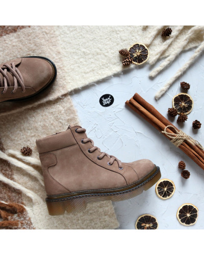 Ботинки со шнуровкой из нубука бежевого цвета Арт. As-4/025