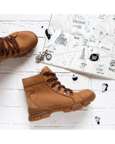 Ботинки со шнуровкой из рыжего нубука Арт. As-4/15-P