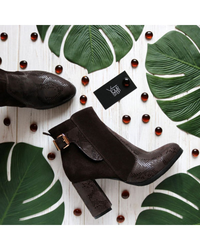 Ботинки на устойчивом каблуке коричневого цвета с принтовыми вставками Арт. 805-1Ок