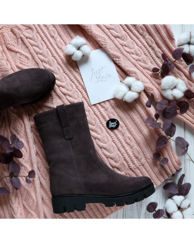 Полусапоги из замши цвета какао на тракторной подошве Арт. 12-2(S2)