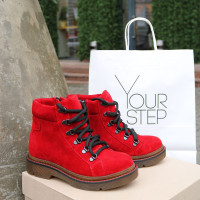 Ботинки со шнуровкой из замши красного цвета Арт. As-4/025P