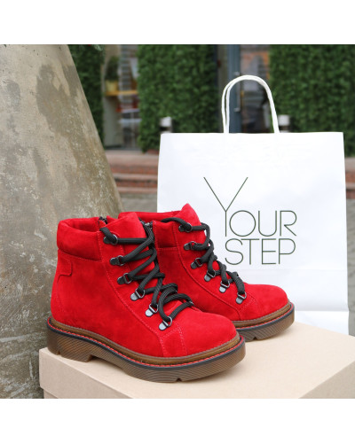 Ботинки со шнуровкой из замши красного цвета Арт. As-4/025P