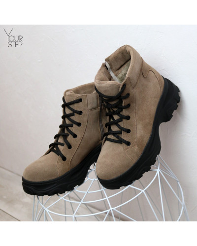 Ботинки со шнуровкой из замши цвета капучино  Арт. As-4/247