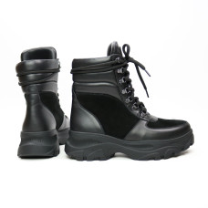 Ботинки со шнуровкой из черной кожи и замши Арт. As-2P/247