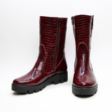 Полусапоги из лаковой кожи под рептилию в цвете бордо Арт. 12-2(S2)