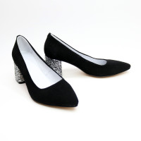 Туфлі-човники з чорної замші на підборах Арт. 657-1/47Ok