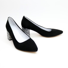 Туфлі-човники з чорної замші на підборах Арт. 657-1/47Ok