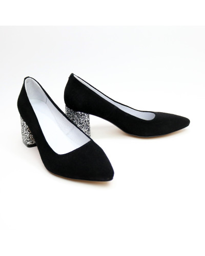 Туфлі-човники з чорної замші на підборах Арт. 657-1/47Ok