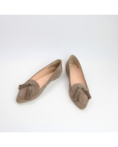 Замшевые балетки с кистями в цвете капучино (Арт.17-7К)