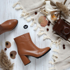 Ботильоны из светло-рыжей кожи на обтяжном каблуке  Арт. 52-5/55ОкReg