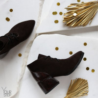 Ботильоны из замши цвета шоколад с обтяжным каблуком Арт. 657-10/w324Ок