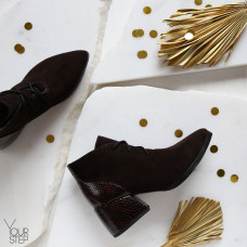 Ботильоны из замши цвета шоколад с обтяжным каблуком Арт. 657-10/w324Ок