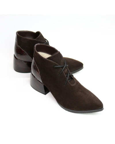 Ботильоны из замши цвета шоколад с обтяжным каблуком Арт. 657-10/w324Ок