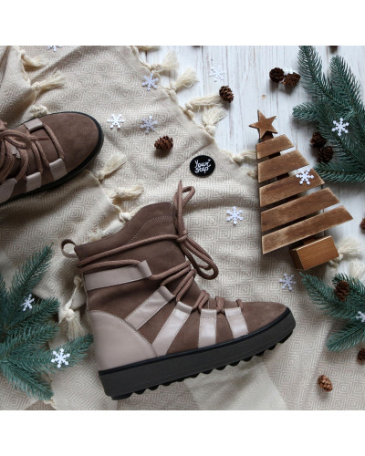 Ботинки из кожи и замши бежевого цвета Ls6-2