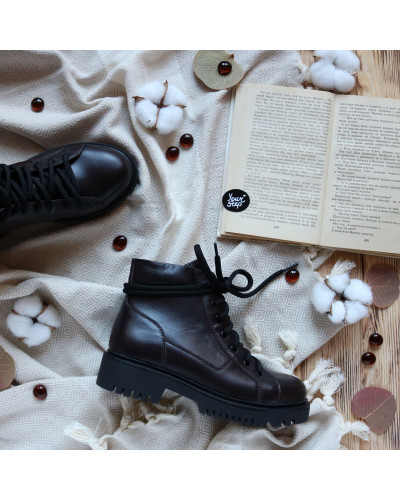 Ботинки со шнуровкой из кожи оттенка шоколад Арт. 51-3/21855