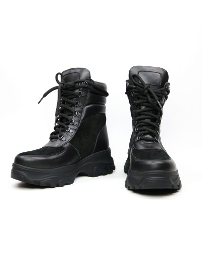 Ботинки со шнуровкой из черной кожи и замши Арт. As-2P/247