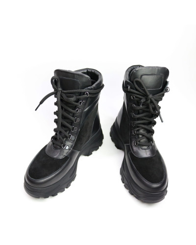 Ботинки со шнуровкой из черной кожи и замши Арт. As-2P/247