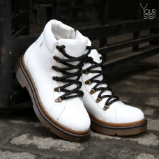 Ботинки со шнуровкой из кожи белого цвета Арт. As-4/025P
