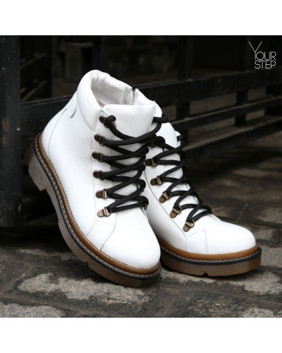 Ботинки со шнуровкой из кожи белого цвета Арт. As-4/025P