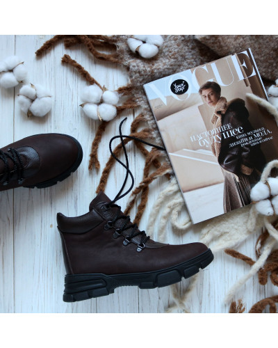 Ботинки со шнуровкой из кожи оттенка шоколад Арт. As-3/15