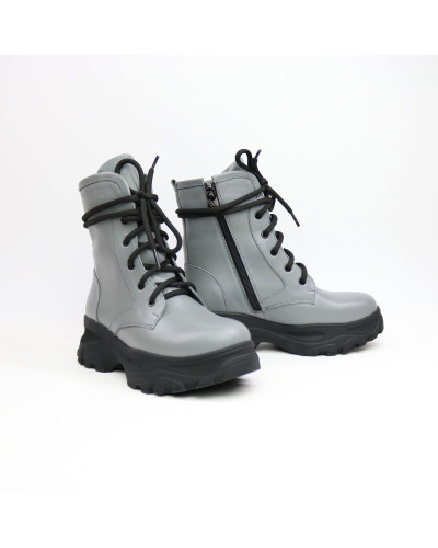 Ботинки со шнуровкой из кожи светло-серого цвета Арт. 12-6/247