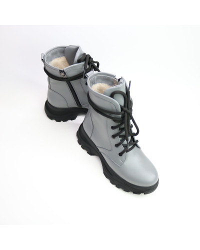 Ботинки со шнуровкой из кожи светло-серого цвета Арт. 12-6/247