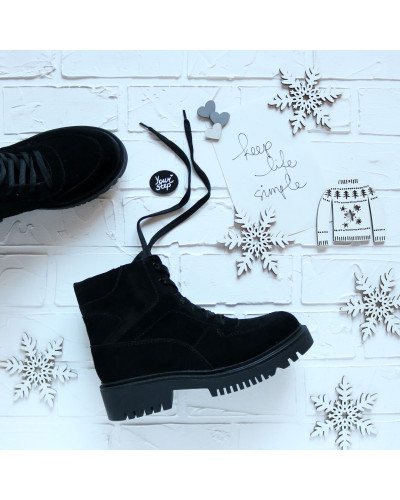 Ботинки со шнуровкой из замши черного цвета Арт. As-5/21855