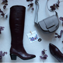 Кожаные сапоги – казаки в бордовом цвете – Арт. 657-12/57