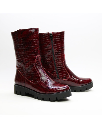 Полусапоги из лаковой кожи под рептилию в цвете бордо Арт. 12-2(S2)