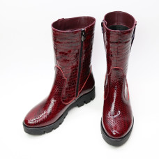 Полусапоги из лаковой кожи под рептилию в цвете бордо Арт. 12-2(S2)