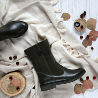 Полусапоги из замши и кожи цвета хаки Арт. 12-3(Sn4)