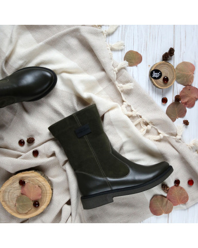 Полусапоги из замши и кожи цвета хаки Арт. 12-3(Sn4)