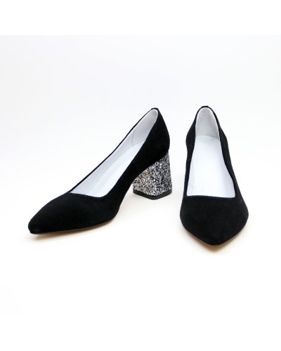 Туфлі-човники з чорної замші на підборах Арт. 657-1/47Ok