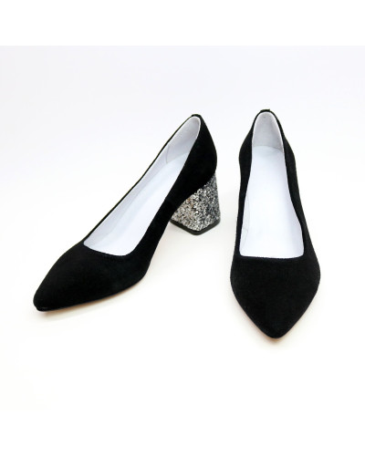 Туфлі-човники з чорної замші на підборах Арт. 657-1/47Ok