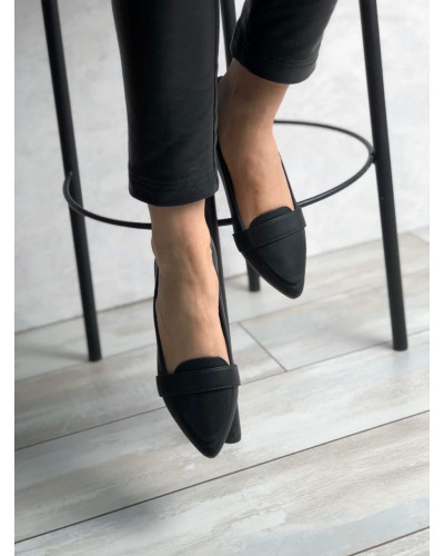 Черные кожаные балетки с острым носком (Арт. 17-7П)
