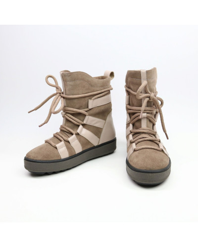 Ботинки из кожи и замши бежевого цвета Ls6-2