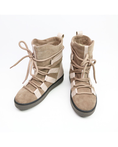 Ботинки из кожи и замши бежевого цвета Ls6-2